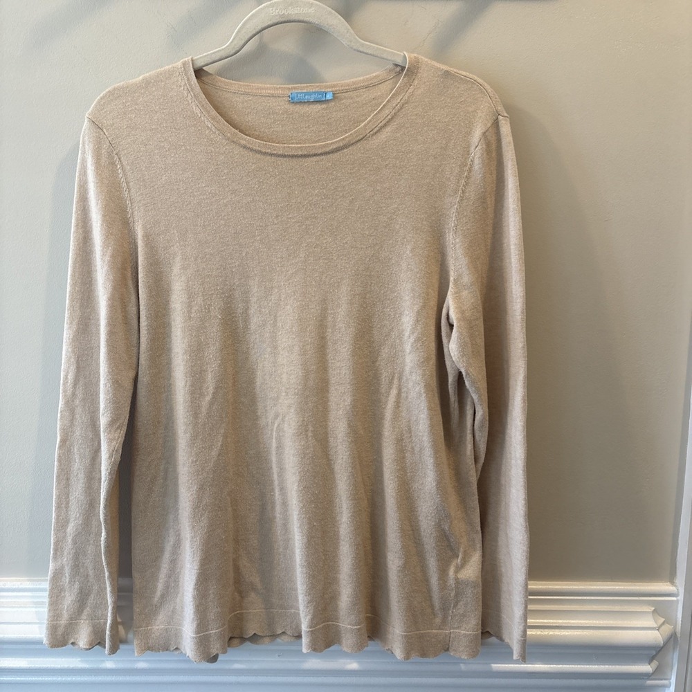 J. McLaughlin Womens Cashmere Blend Henri‎ Sweater Scalloped Hem Size M Beige